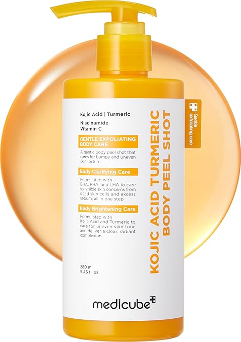 medicube Body Peel Shot with Kojic Acid and Turmeric | Gentle Body Brightening & Exfoliating Serum with BHA, LHA & PHA for Dead Skin Cells, Uneven Looking Skin & Excess Sebum