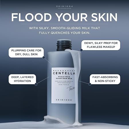 SKIN1004 Hyalu TECA Glass Skin Milk, Hydrating Face Moisturizer for a Dewy Glow, Milky Toner with Hyaluronic Acid for Deep Moisture, Peptides for Elasticity