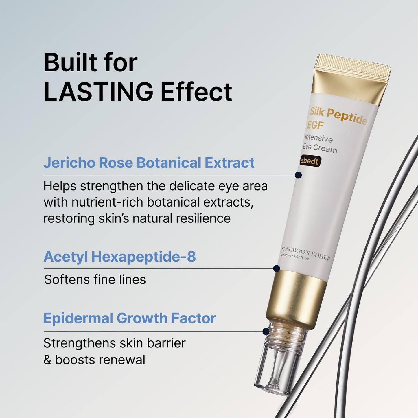 SUNGBOON EDITOR Silk Peptides EGF Intensive Eye Cream with Copper Peptides for Puffiness & Fine Lines, Patented Peptide Complex, Firm-looking & Hydration, Korean Skin Care