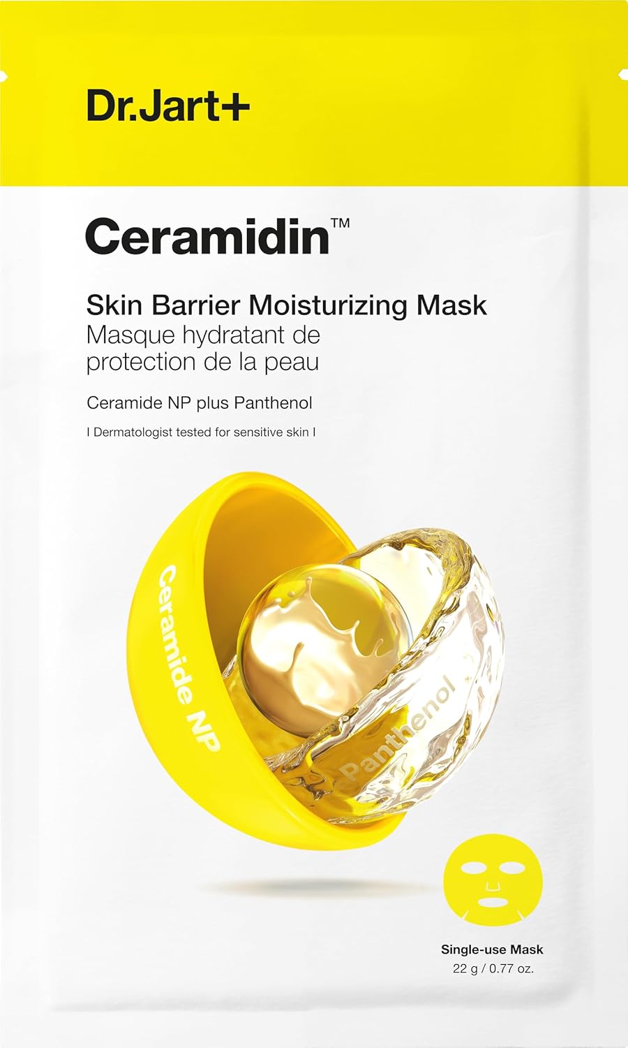 Dr.Jart+ Ceramidin Skin Barrier Moisturizing Korean Face Mask Ceramide NP and Panthenol, Sheet Mask, Beauty Gifts for Women, Korean Skin Care