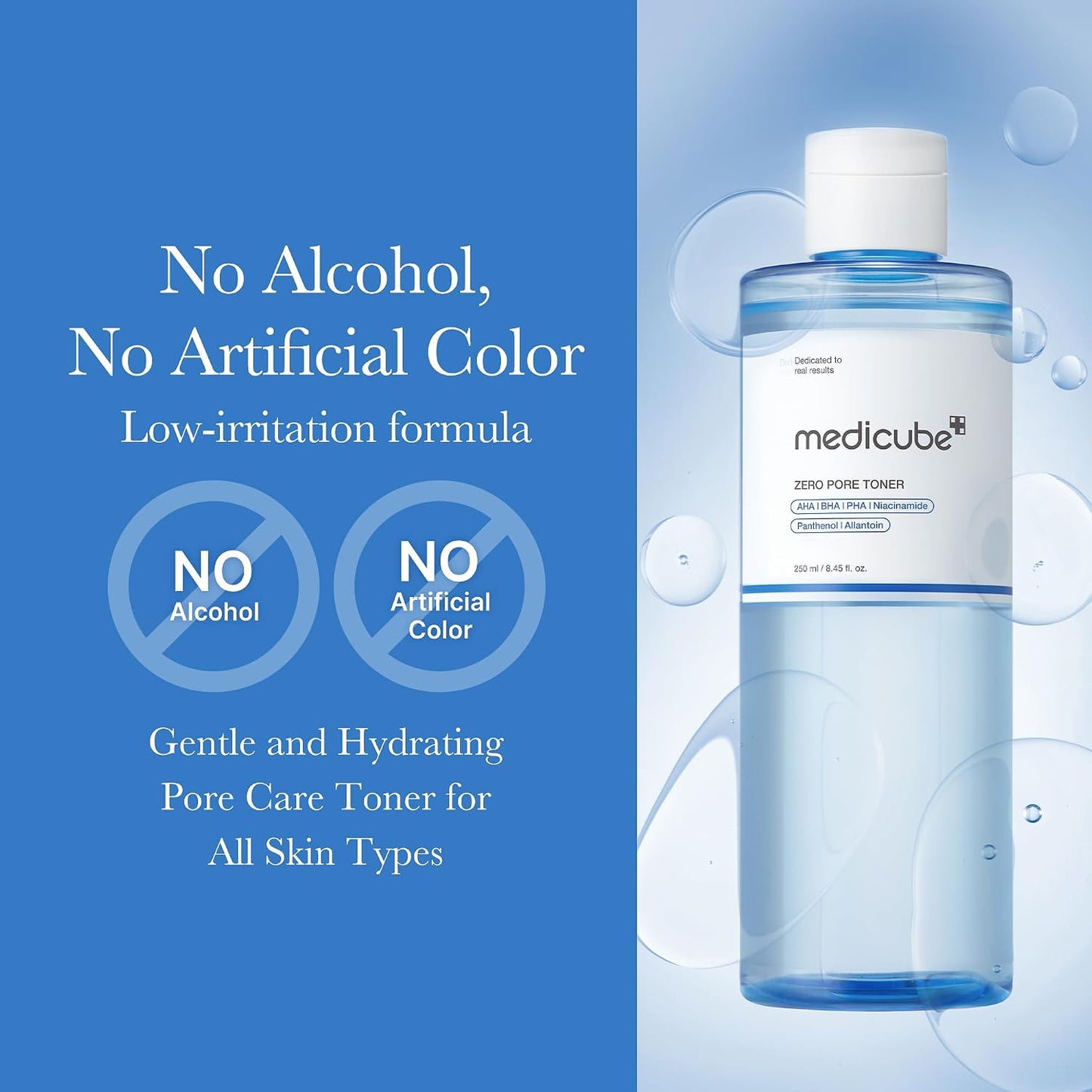 medicube Zero Pore Toner I Exfoliating & Hydrating Blue Bottle Water Toner with AHA, BHA, PHA, Niacinamide, and Panthenol | Korean Skin Care for Pores, Texture, and Moisture Care