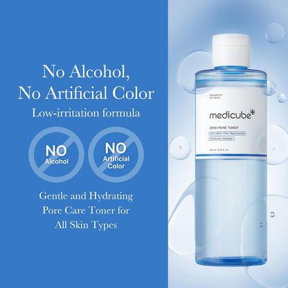 medicube Zero Pore Toner I Exfoliating & Hydrating Blue Bottle Water Toner with AHA, BHA, PHA, Niacinamide, and Panthenol | Korean Skin Care for Pores, Texture, and Moisture Care