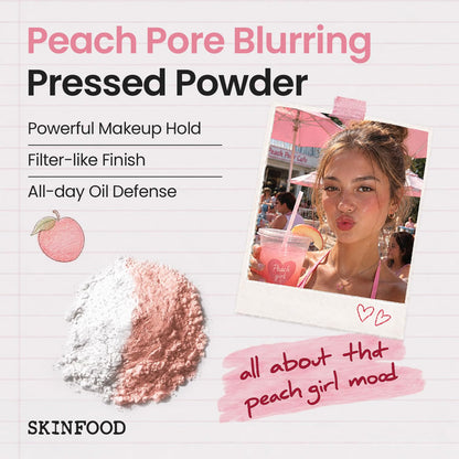 SKINFOOD Peach Cotton Pore Blur Pact - Sebum Control Pack with Silky Texture - Long Lasting Makeup Fixing - Pore Primer with Mineral Powder for Oily Skin - Stocking Stuffers - Pore Quick Minimizer