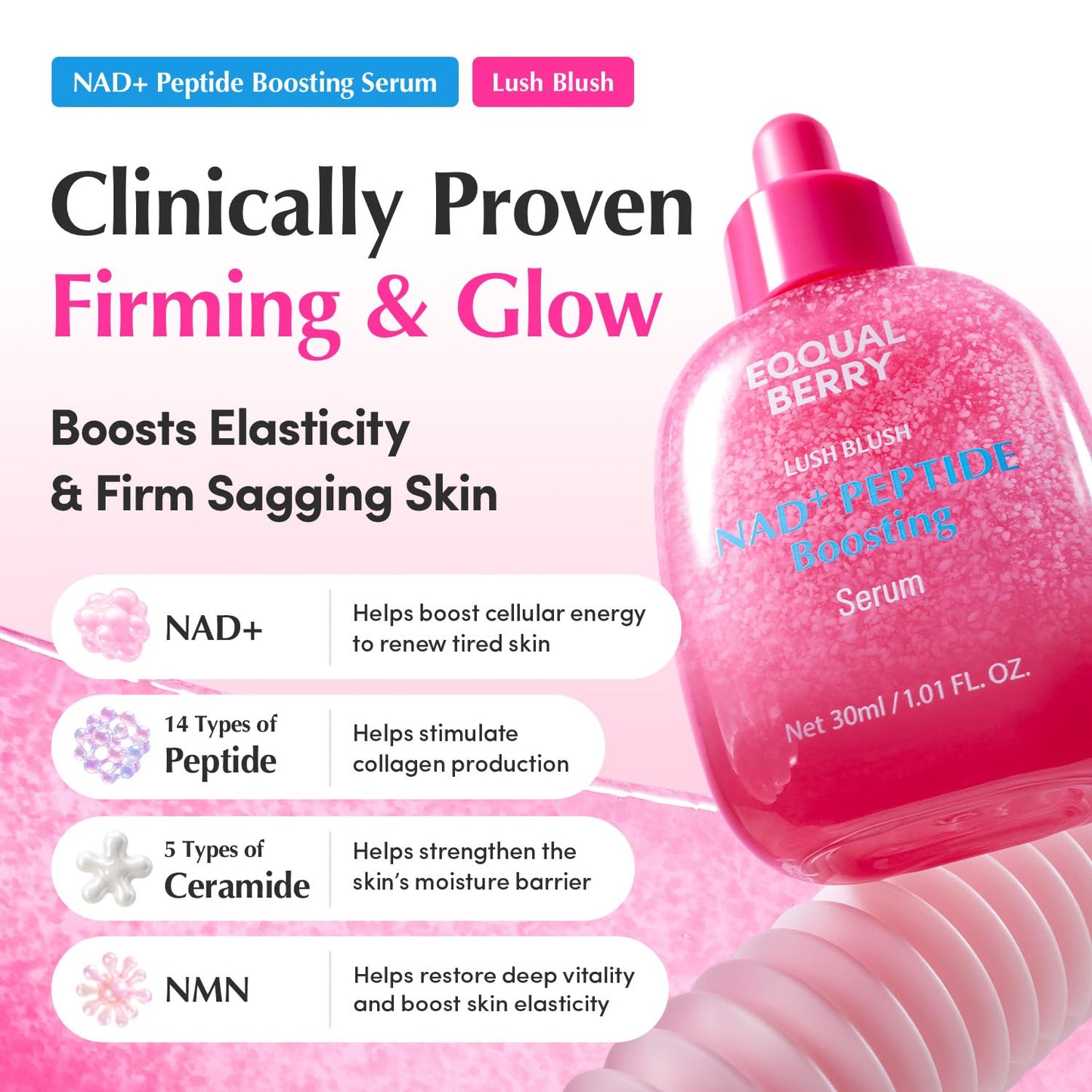 EQQUALBERRY NAD+ Peptide Boosting Serum, 14 Peptide Serum for Face, Neck & Body, Niacinamide 2% & Vegan Collagen for Anti-Aging, Firming & Lifting, Korean Skincare
