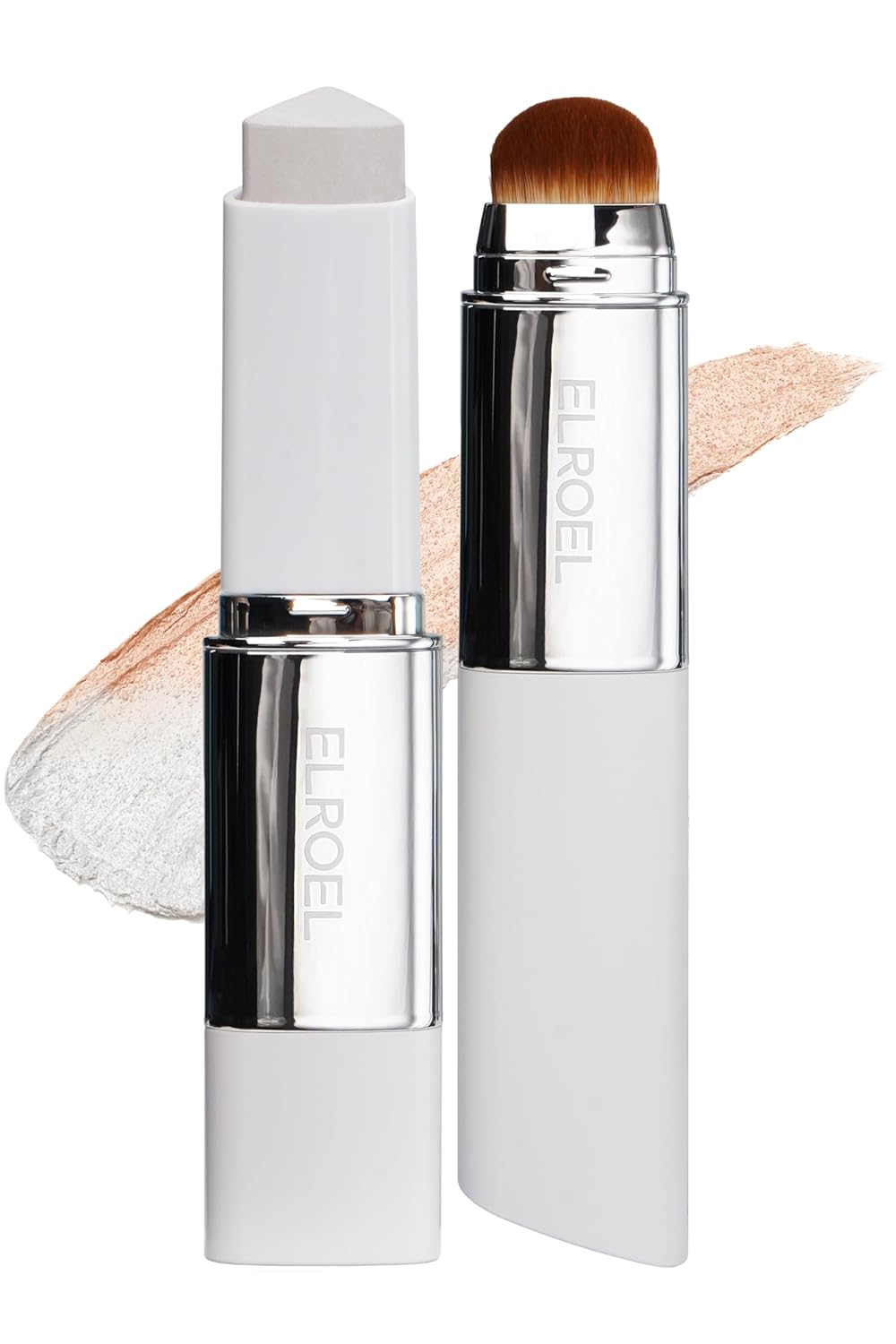 ELROEL Blanc Cover Cream Stick V White (200 Fair)- Korean Color-Changing Foundation Stick with Volufiline, Medium to Full Coverage Dewy Finish Base Makeup - Dual-Ended with Detachable Brush