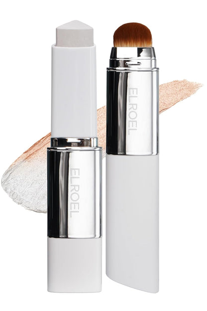 ELROEL Blanc Cover Cream Stick V White (200 Fair)- Korean Color-Changing Foundation Stick with Volufiline, Medium to Full Coverage Dewy Finish Base Makeup - Dual-Ended with Detachable Brush