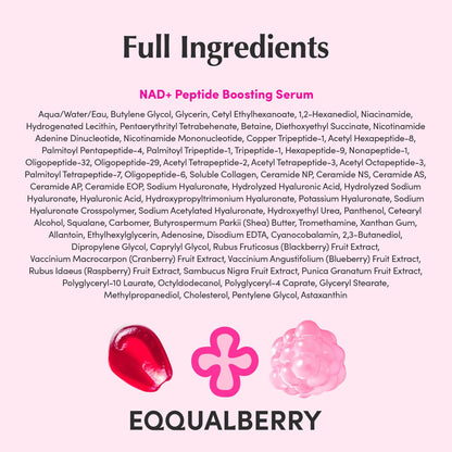 EQQUALBERRY NAD+ Peptide Boosting Serum, 14 Peptide Serum for Face, Neck & Body, Niacinamide 2% & Vegan Collagen for Anti-Aging, Firming & Lifting, Korean Skincare