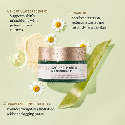 Biossance Squalane + Probiotic Balancing Face Gel Moisturizer - Advanced Formula for Oily & Acne-Prone Skin, Encapsulated Probiotics, Reduces Redness & Excess Oil, Soothes Sensitive Skin