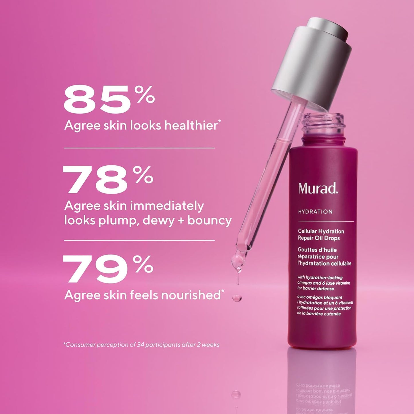 Murad Cellular Hydration Repair Oil Drops - Multi-Vitamin Blend, Hydrating multi-vitamin face oil with Bilberry Seed Oil strengthens the skin barrier and relieves redness for glowy skin