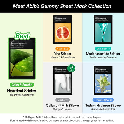 Abib Gummy Sheet Mask Milk Sticker 1 Sheets (Elasticity) Korean Face Mask for Sensitive Skin, Soothing & Redness Relief, Daily Skincare Treatment, K-Beauty Sheet Mask