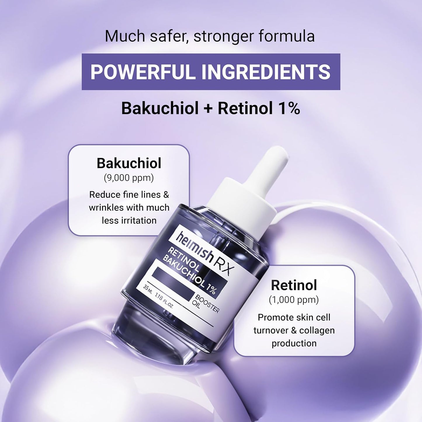 HEIMISH RX Retinol Bakuchiol Booster Oil - Anti Aging Serum, Face Serum for Firming, Anti Wrinkle, Skin Elasticity, Hydrating with Retinol, Non-greasy Formula, Korean Skincare