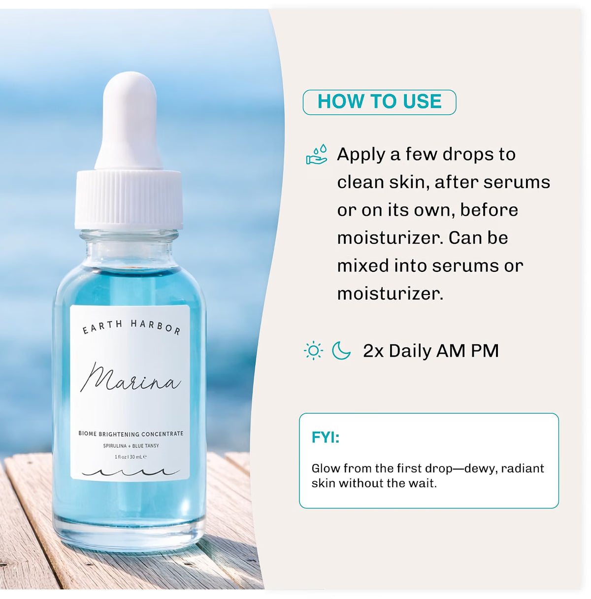 Earth Harbor Marina Biome Concentrate, Squalane & Blue Tansy Facial Serum