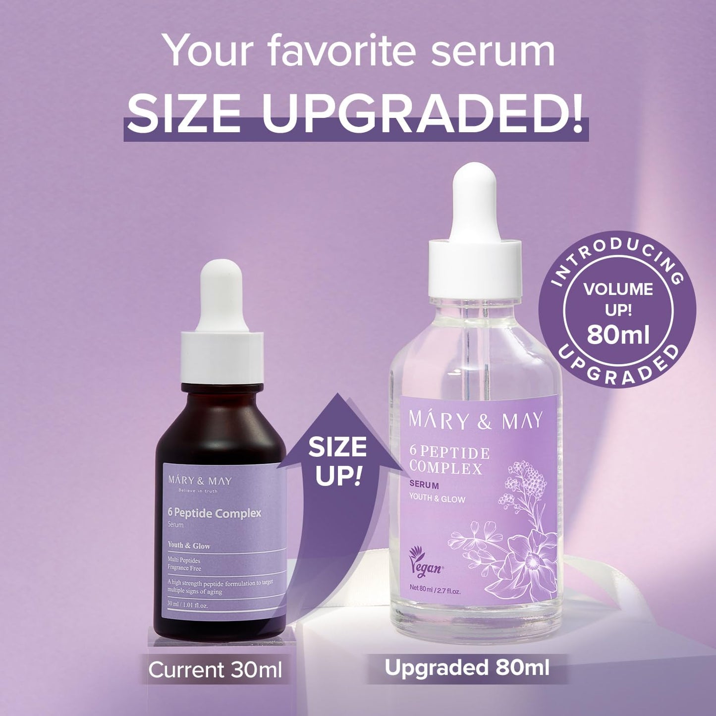 Mary&May 6 Peptide Complex Serum - Korean Anti-Aging Face Treatment for Wrinkle Reduction, Skin Firmness & Hydration, EWG Verified, Fragrance Free