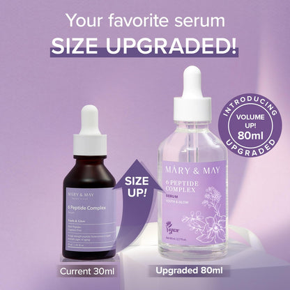 Mary&May 6 Peptide Complex Serum - Korean Anti-Aging Face Treatment for Wrinkle Reduction, Skin Firmness & Hydration, EWG Verified, Fragrance Free