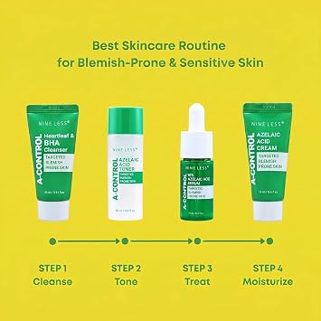 NINELESS A-Control Skincare Kit (Cleanser, Toner, Serum, Cream) Travel Size (4pack)