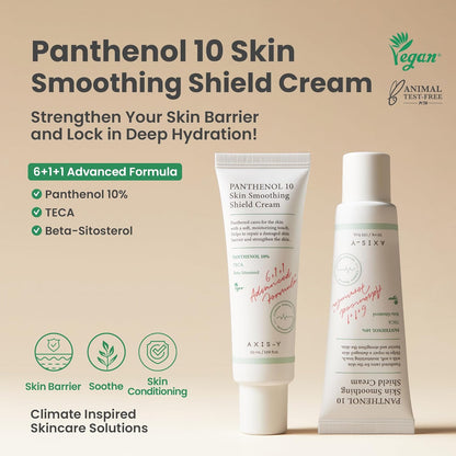 AXIS-Y Panthenol 10 Skin Smoothing Shield Cream - Daily Facial Moisturizer Barrier Cream for Long Lasting Hydration & Soothing - Vegan Korean Skin Care Face Lotion