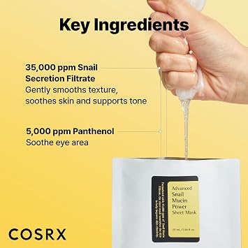 COSRX Snail Mucin Sheet (1 Mask) with Snail Mucin Serum-Hydrating Face Sheet Masks for Dry & Sensitive Skin, Korean Face Mask for Self Care