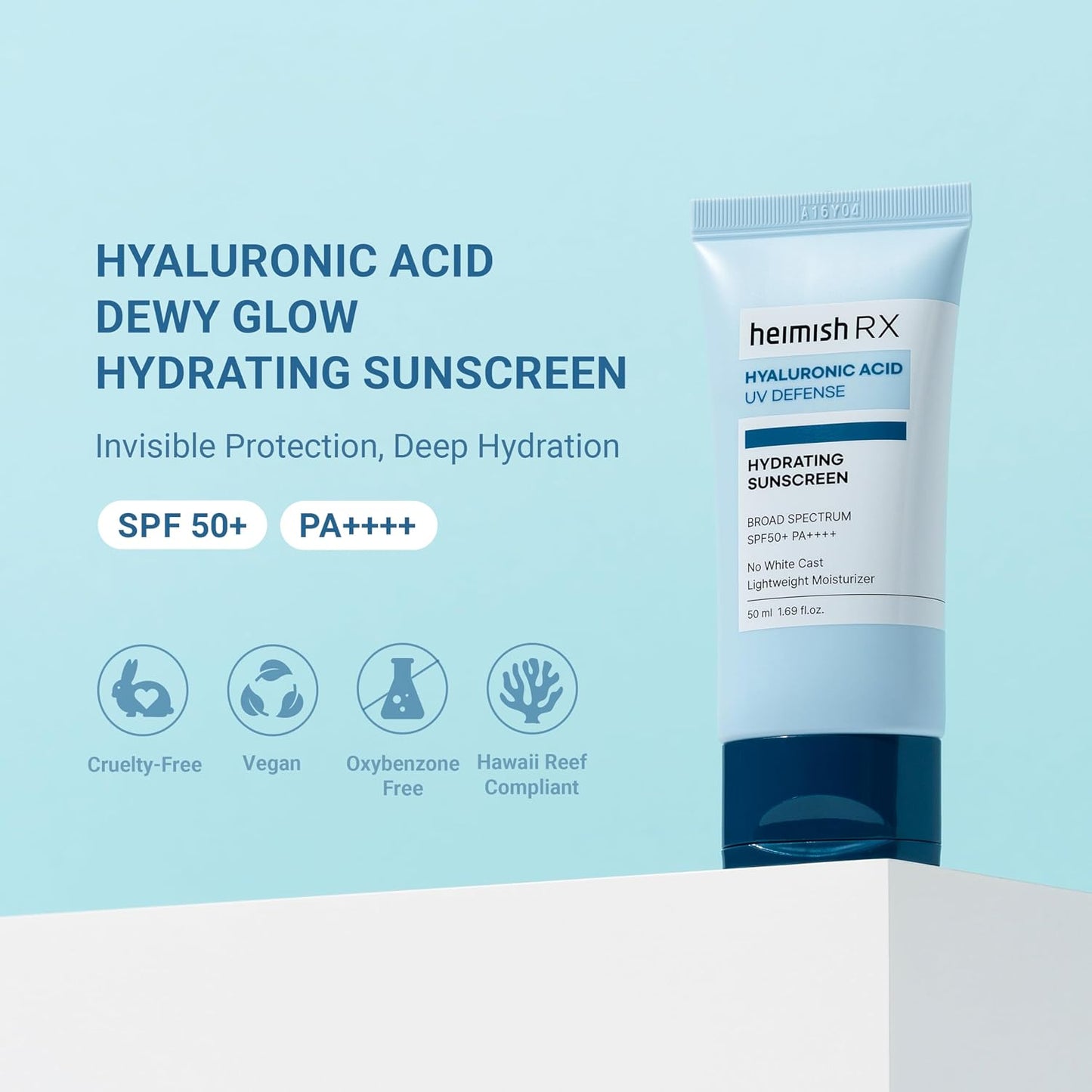 HEIMISH RX Hyaluronic Acid Hydrating Sunscreen No White Cast, Lightweight, Fast-absorbing Daily Relief Facial Sunscreen, Moisturizing Broad Spectrum SPF 50, Korean Skincare
