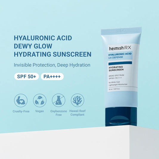 HEIMISH RX Hyaluronic Acid Hydrating Sunscreen No White Cast, Lightweight, Fast-absorbing Daily Relief Facial Sunscreen, Moisturizing Broad Spectrum SPF 50, Korean Skincare