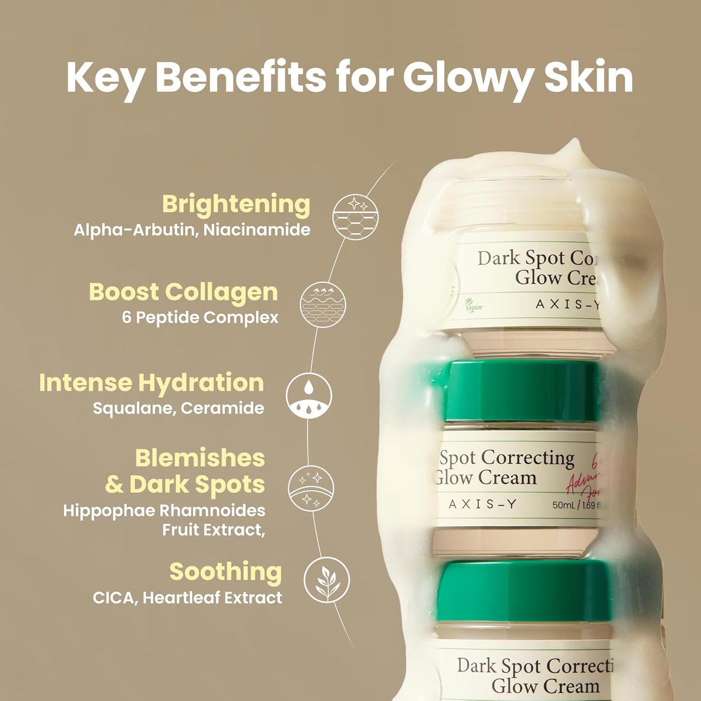 AXIS-Y Dark Spot Correcting Glow Cream – Brightening Moisturizer for Face with 2% Alpha Arbutin, 5% Niacinamide & Ceramides – Hydrating Korean Skincare for Dark Spots & Uneven Tone