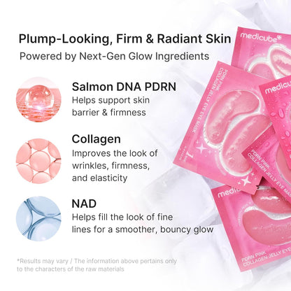 medicube PDRN Pink Collagen Jelly Eye Mask - One (1) Pair, Hydrogel Eye Patches with PDRN, Collagen, NAD, Refreshing for Puffy, Tired Eyes, Firming for Look of Wrinkles, Fine Lines, Korean Skincare