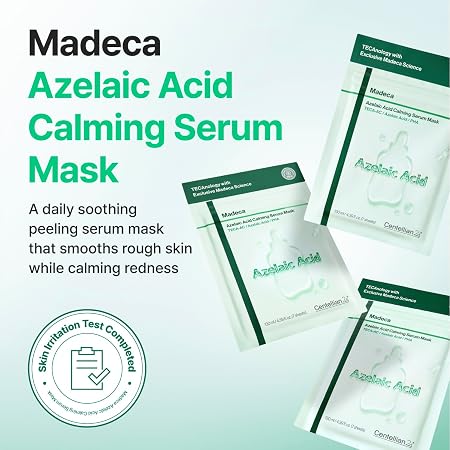 CENTELLIAN 24 Madeca Azelaic Acid Calming Serum Mask - Redness Care | TECA AC Daily Mask sheets, Masks for Sebum Control, Gentle Exfoliation, Cooling and Redness Care, 7 Count