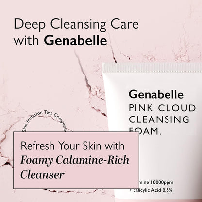 Genabelle Pink Cloud Cleansing Foam - Hydrating Gentle Face Cleanser with Salicylic Acid and Calamine Powder for Blemish Care, Deep Cleansing Face Wash for Normal to Oily Skin