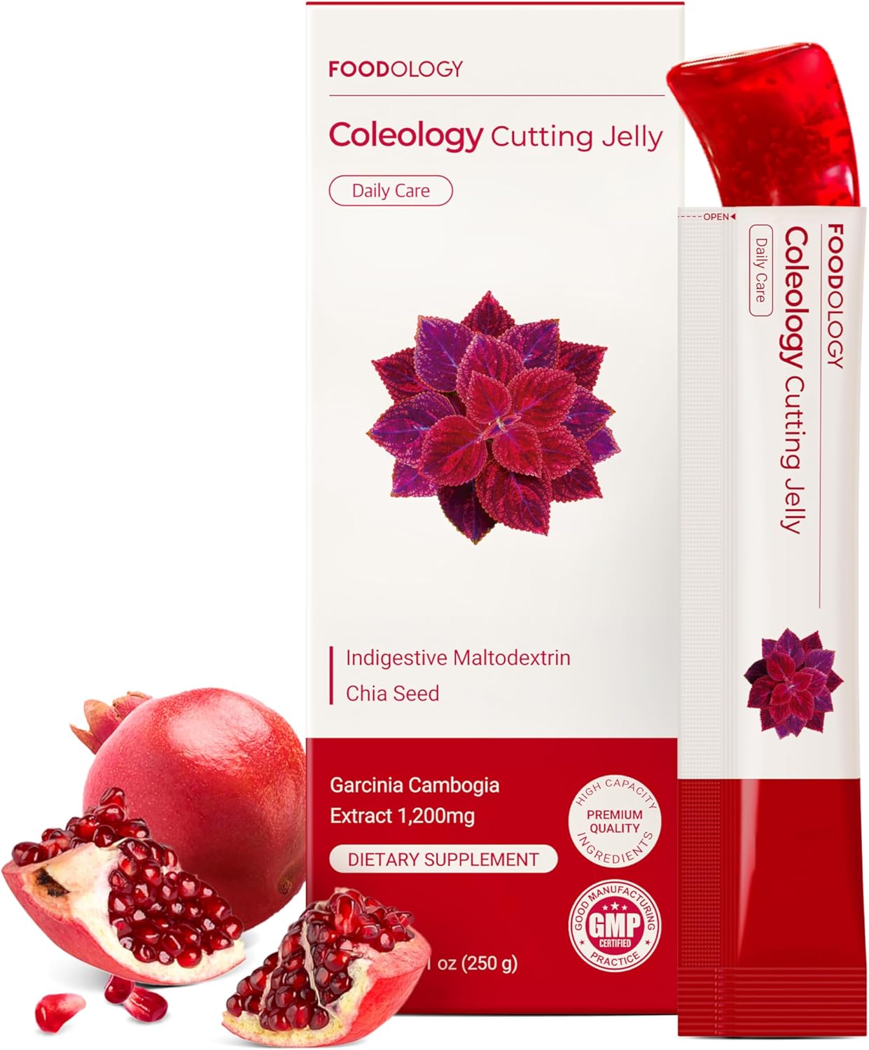 FOODOLOGY Coleology Cutting Jelly, Slimming Jelly Pomegranate, 1 Stick, Dietary Fiber Supplement for Weight Management, Chia Seeds & Garcinia Cambogia, Korean Weigh Loss, Appetite Suppressant