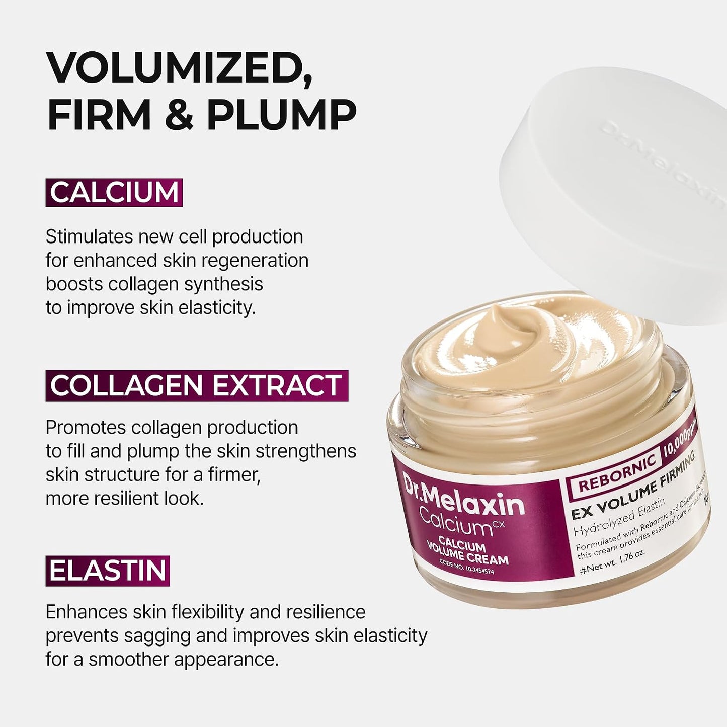 Dr.Melaxin Calcium Intense Firming Cream with Collagen & Elastin, Lifting & Volumizing Face Cream for Sagging Skin, Niacinamide for Plumping Care