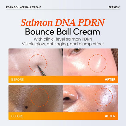 FRANKLY Salmon PDRN Bounce Ball Cream – 99% Pure Salmon DNA Moisturizer for Skin Repair & Glow | Post Microneedling Recovery & Barrier Repair | Lightweight Gel Cream | Korean Skincare