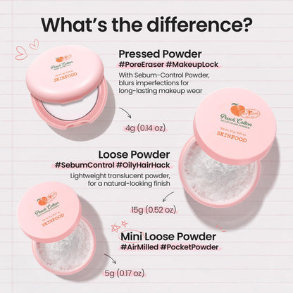 SKINFOOD Peach Cotton Pore Blur Pact - Sebum Control Pack with Silky Texture - Long Lasting Makeup Fixing - Pore Primer with Mineral Powder for Oily Skin - Stocking Stuffers - Pore Quick Minimizer