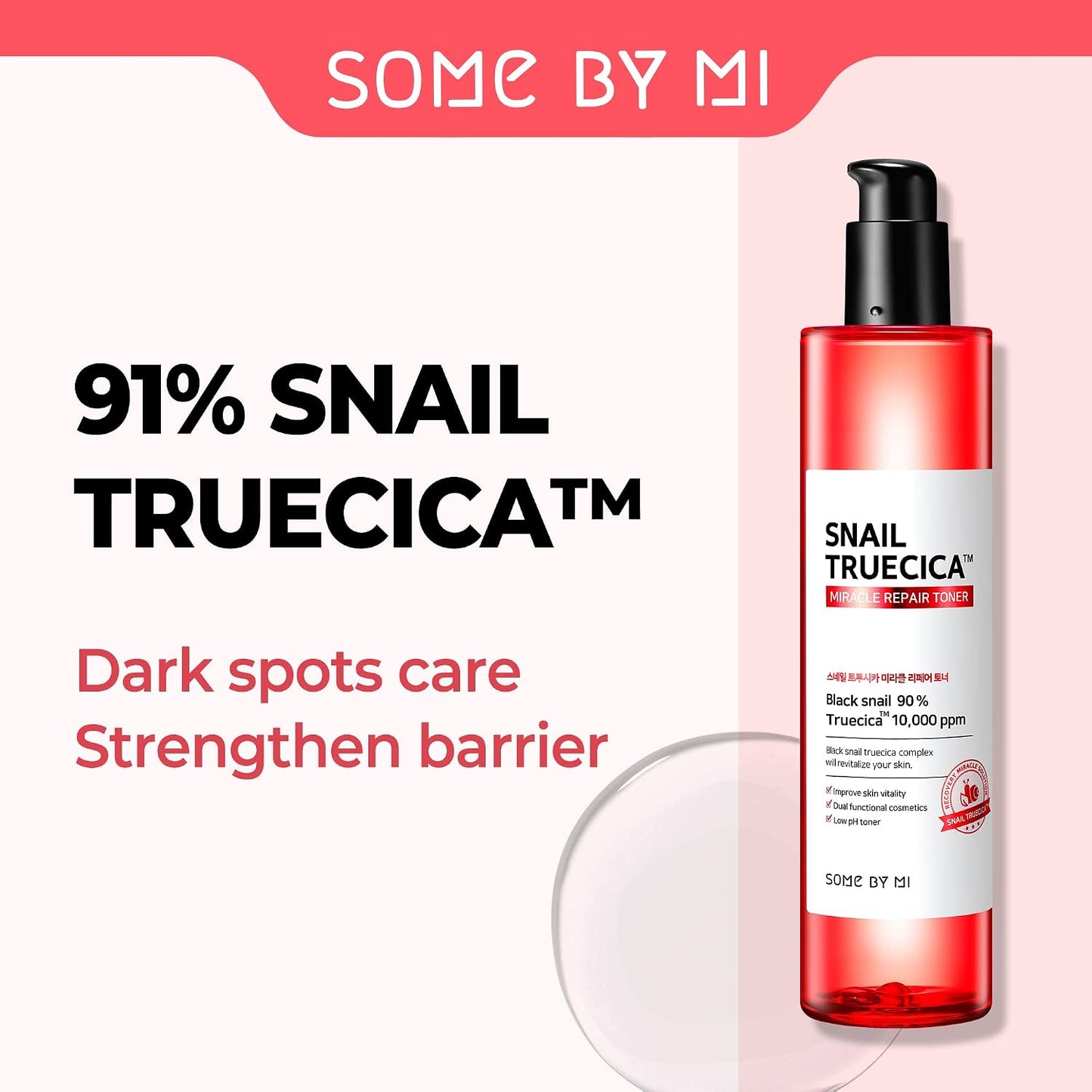 SOME BY MI Snail Truecica Miracle Repair Toner - Made from Snail Mucin for Sensitive Skin, Daily Repair Face Toner with Skin Texture and Pigmentation Care, Korean Skin Care