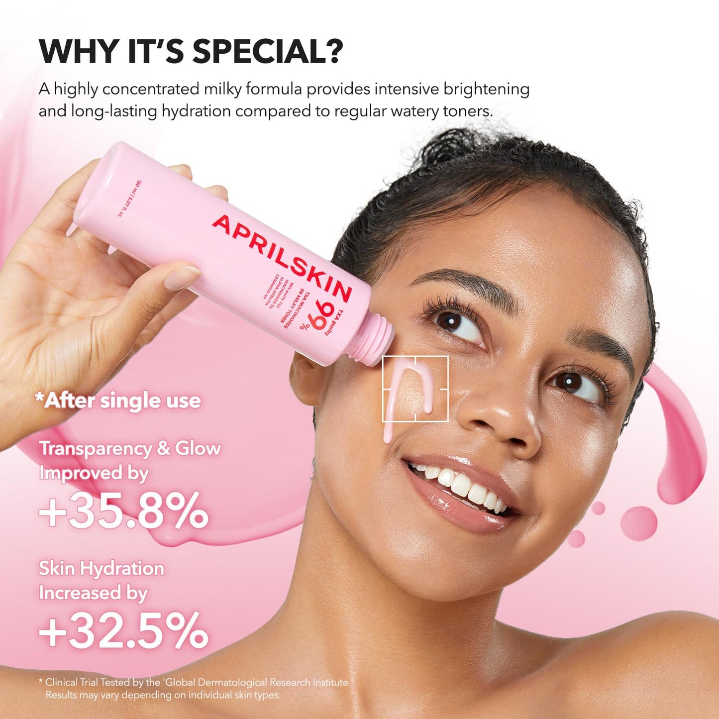 APRILSKIN TXA + Niacinamide 99 Pink Milky Toner, 99% High-Purity TXA 3%+ Niacinamide 5% for Brightening, Highly Concentrated Cream Toner, Deep Moisturizing Formula for Dull Skin