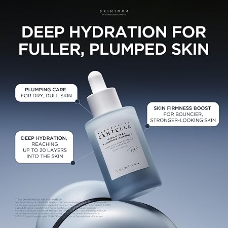 SKIN1004 Hyalu TECA Plumping Ampoule, Hyaluronic Acid Serum for Dewy Glow Skin, Hydrating Face Serum with Soothing Centella & Ceramide, Peptides for Firming Skin