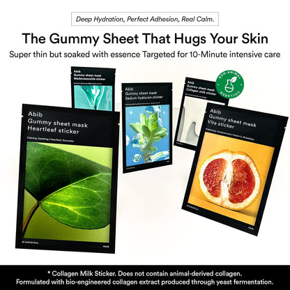 Abib Gummy Sheet Mask Heartleaf Sticker 1 Sheets (Soothing) Korean Face Mask for Sensitive Skin, Soothing & Redness Relief, Daily Skincare Treatment, K-Beauty Sheet Mask