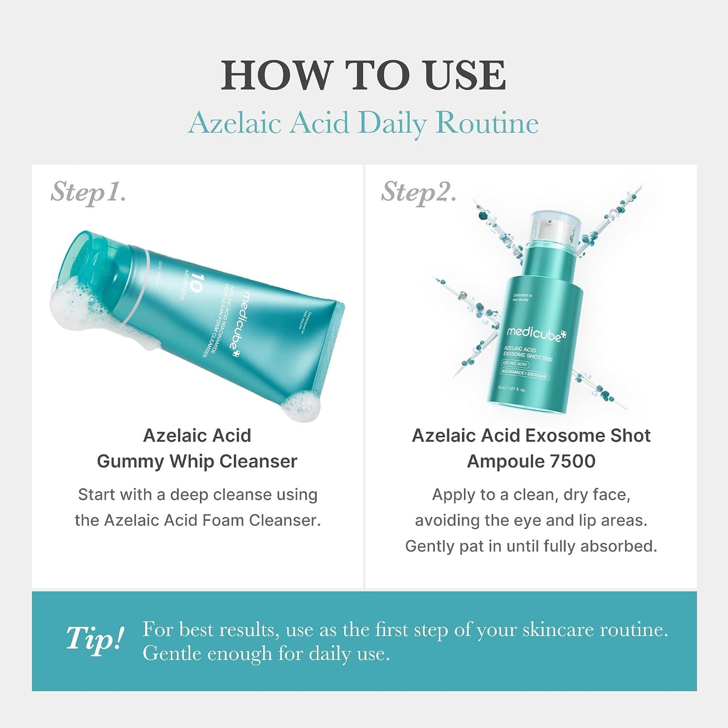 MEDICUBE Exosome Shot Azelaic Acid 7,500 PPM Spicule Facial Serum, Ideal for Use After Spot Care & Smoothing with Azelaic Acid, Niacinamide, Korean Skincare