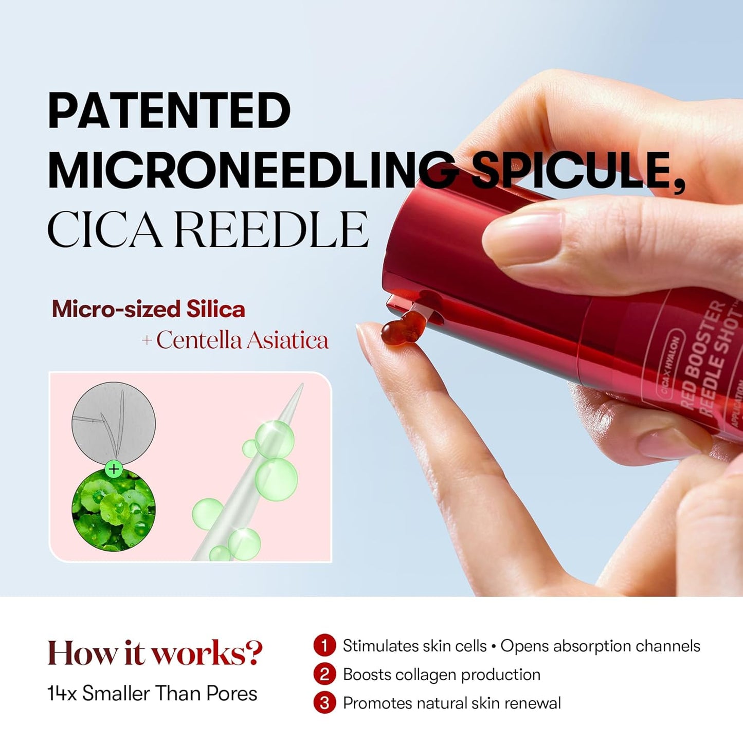 VT COSMETICS Red Booster Reedle Shot 100 Serum with Dragon’s Blood Extract & Exosome Microneedling Formula, Korean Skincare