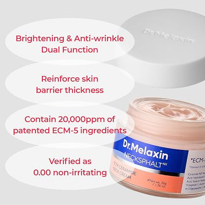 Dr.Melaxin Necksphalt Firming Cream with ECM-5 20,000ppm, Firming & Lifting Neck Cream for Wrinkles & Sagging Skin, Ceramide & Collagen for Elasticity & Radiant Glow