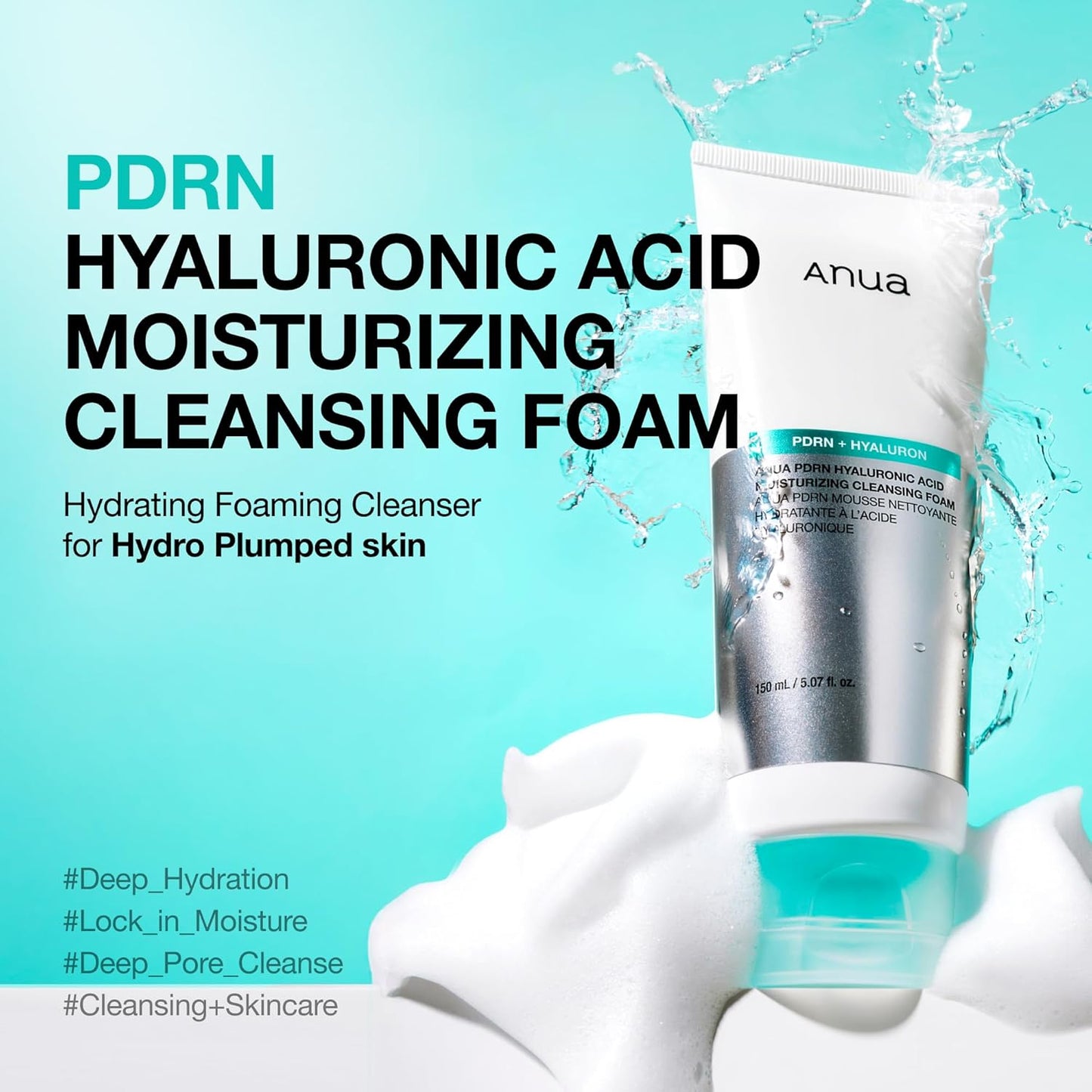 Anua PDRN Hyaluronic Acid Moisturizing Cleansing Foam, Daily Gentle Face Wash for Dry Skin, Salmon DNA Hydrating & Soft Facial Cleanser, Barrier Repair & Glow Glass Skin, Korean Skincare