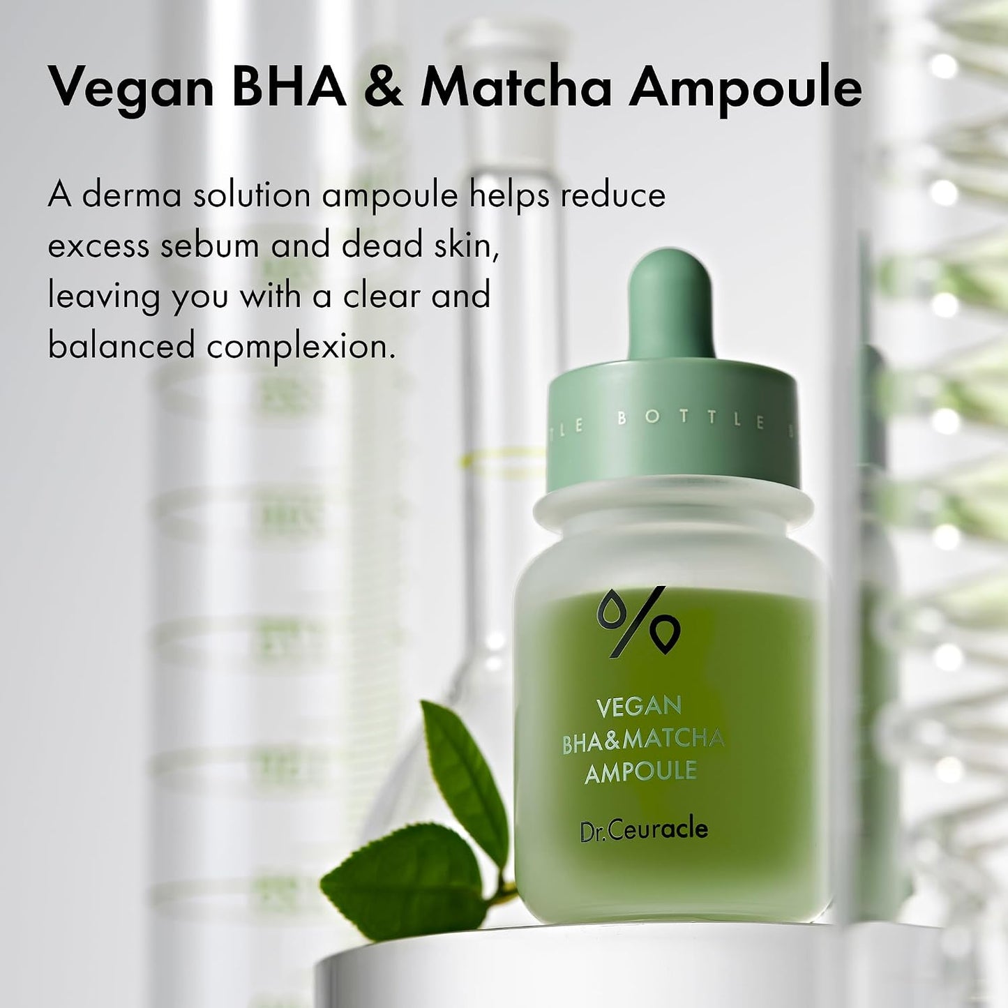 Dr.Ceuracle Vegan BHA & Matcha Ampoule - Gentle Exfoliating Facial Serum, Salicylic Acid for Pores and Sebum Treatment, Korean Skincare for Stocking Stuffers