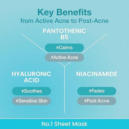 numbuzin No.1 Sheet Mask | Pantothenic B5 Hyaluronic Active Clear Mask | Calming, Soothing, Hydrating | Acne Prone Skin | Controls Excess Oil, Reduces Redness