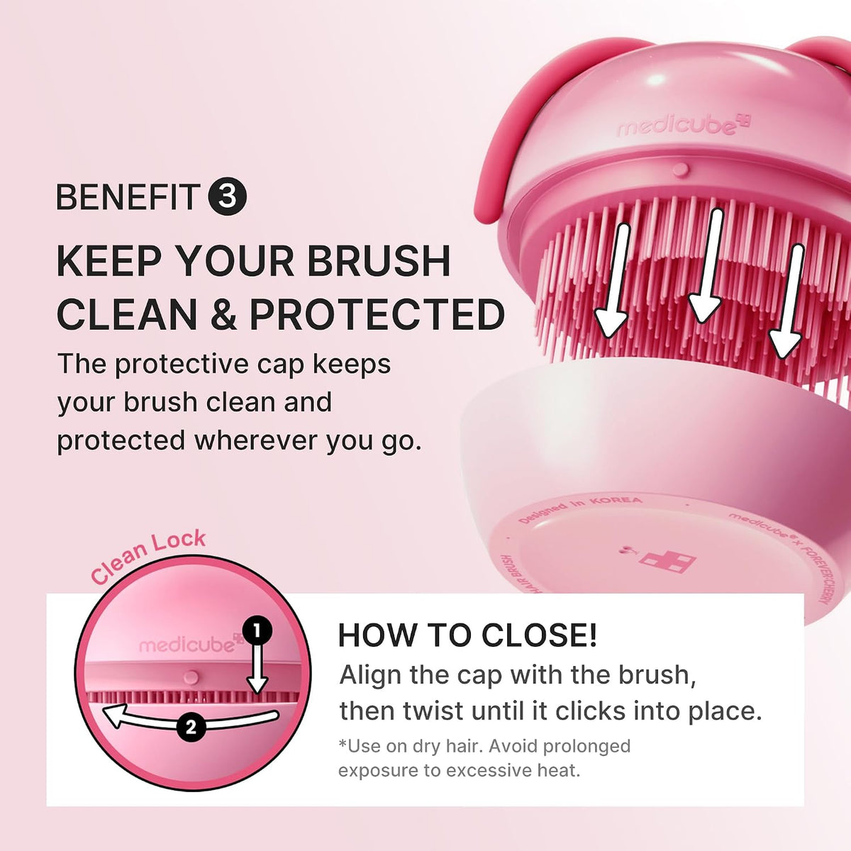 medicube Ribbon Cherry Hair Brush, Detangler for Glass Hair, Pink
