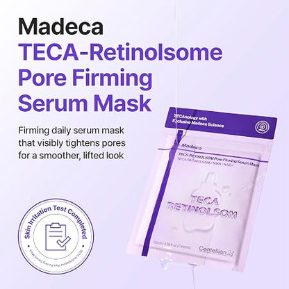 CENTELLIAN 24 Madeca TECA Retinolsome Pore Firming Serum Mask | Sheet Masks with Retinol Complex, Bakuchiol and Hyaluronic Acid for Pore Care, Elasticity and Hydration, 7 Count