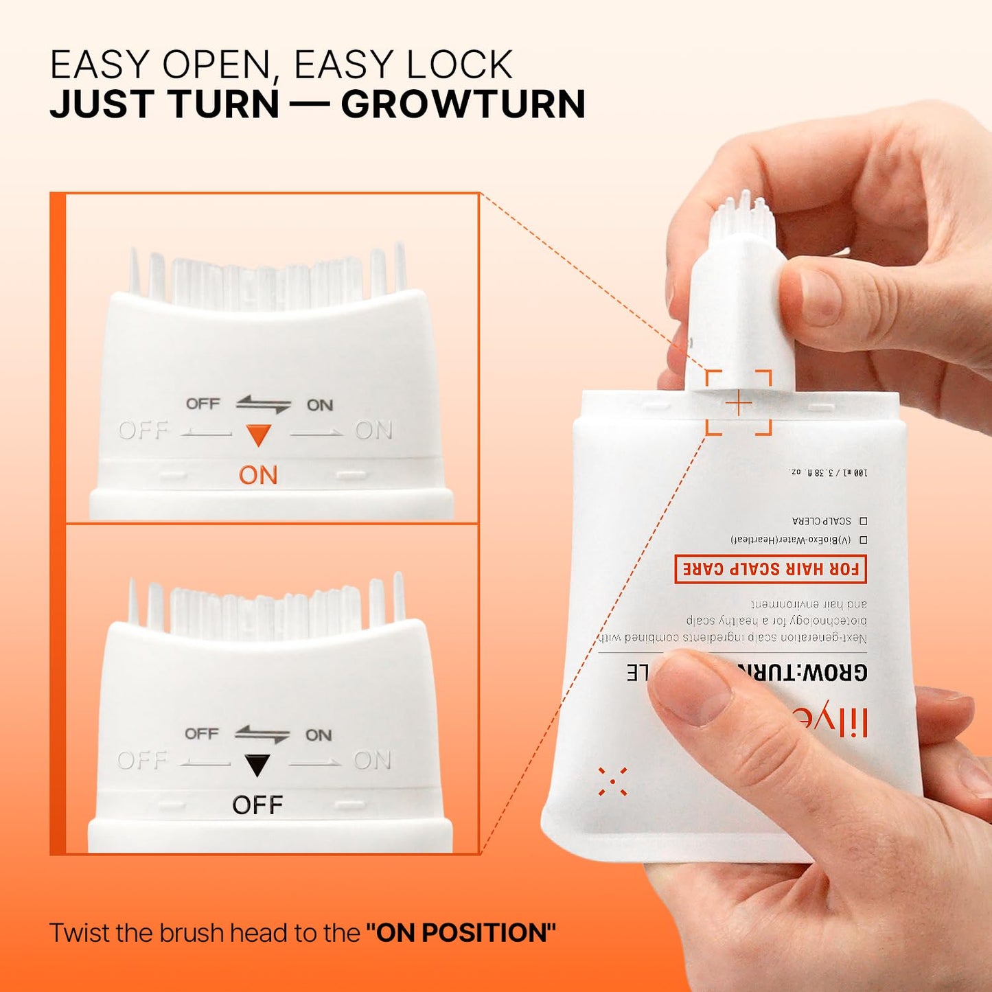 Lilyeve GROWTURN Exosome Hair Growth Serum with Built-In Brush, Built-In Brush Serum with Biotin, Caffeine & Peptides for Thinning & Flat Hair, Non-Greasy & Fragrance-Free, Korean Hair Care