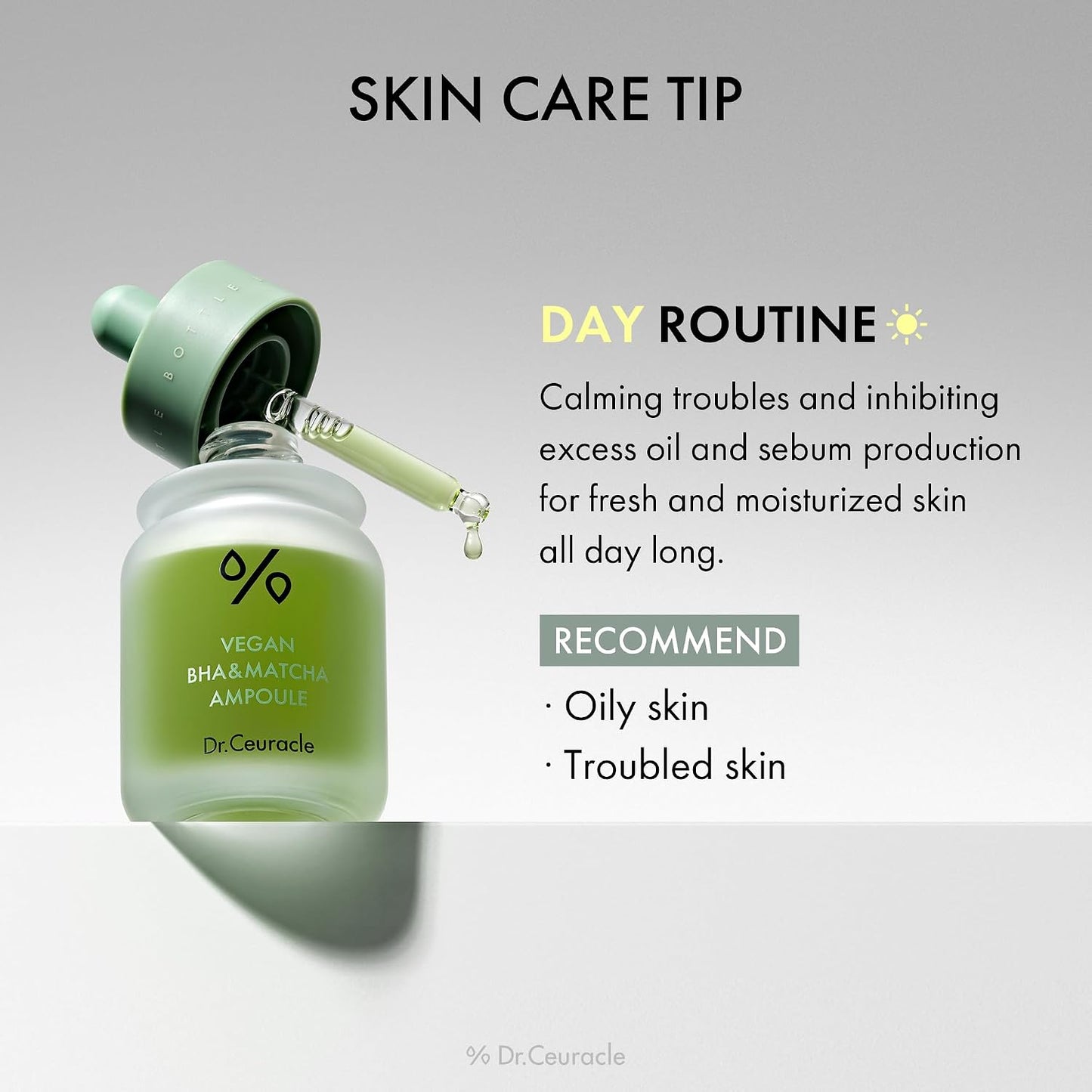 Dr.Ceuracle Vegan BHA & Matcha Ampoule - Gentle Exfoliating Facial Serum, Salicylic Acid for Pores and Sebum Treatment, Korean Skincare for Stocking Stuffers