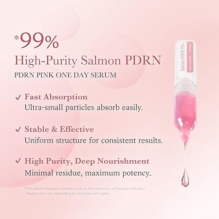 medicube Salmon DNA PDRN Pink One Day Serum - 99% Salmon DNA PDRN Intensive Ampoule, Collagen, Glutathione, Hyaluronic Acid - Improves skin radiance