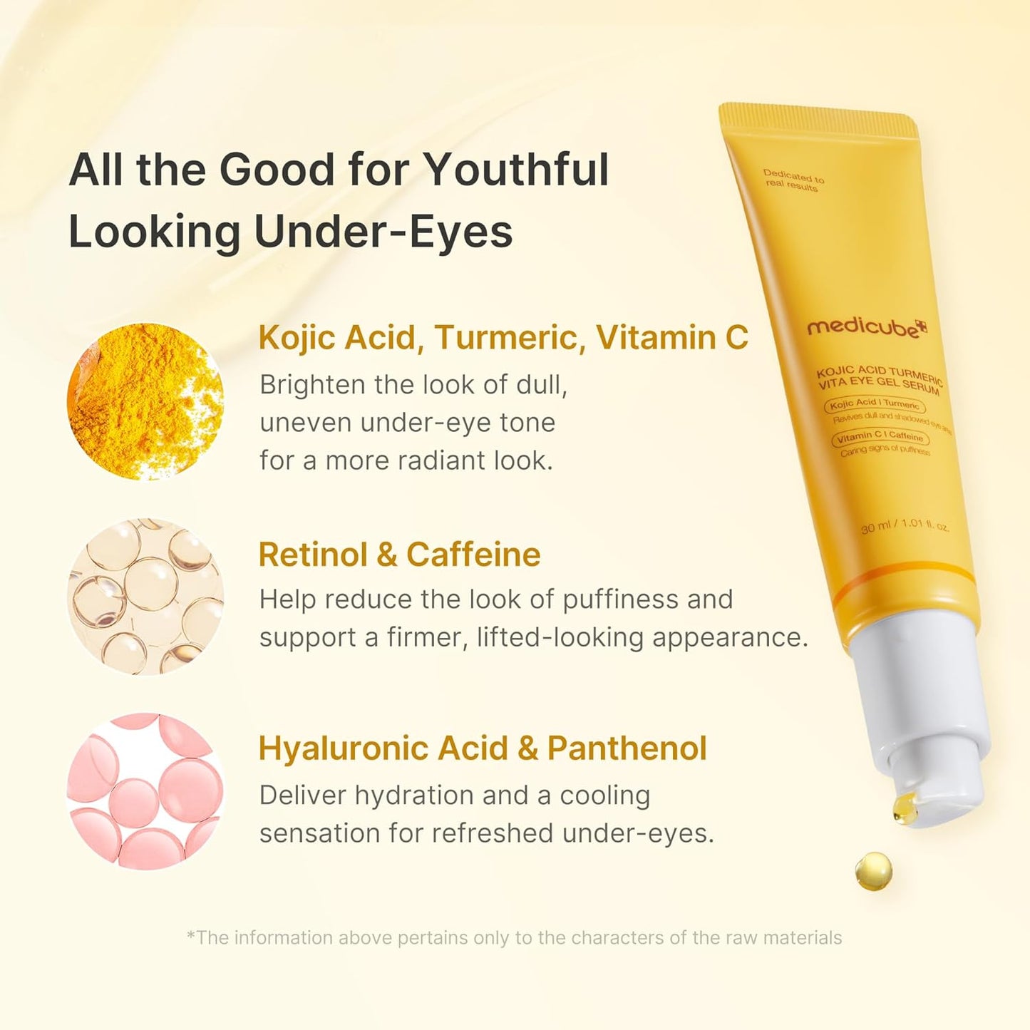 medicube Eye Serum with Kojic Acid Turmeric | All-Day Brightening Eye Gel Serum | Refreshing Eye Care with Vitamin C, Retinol & Caffeine | Hydrating & Cooling Formula | Korean Skincare