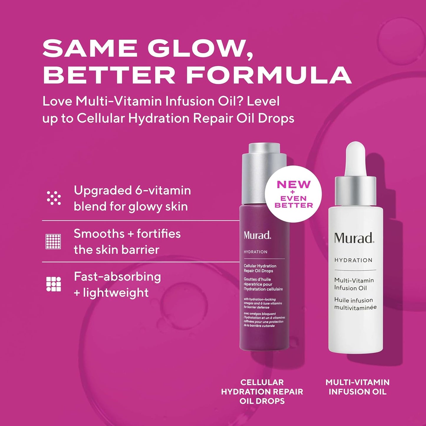 Murad Cellular Hydration Repair Oil Drops - Multi-Vitamin Blend, Hydrating multi-vitamin face oil with Bilberry Seed Oil strengthens the skin barrier and relieves redness for glowy skin