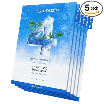 numbuzin No.4 Sheet Mask | Icy Soothing Sheet (1 Mask) | Instant Cooling, Hydrating with Tea Tree Extract, Bergamot Leaf Extract | Soothes, Relieves Heated Skin