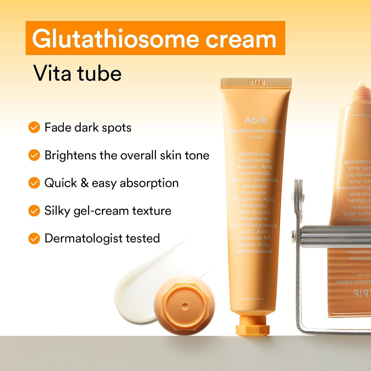 Abib Glutathiosome Cream Vita Tube, Face Moisturizer with Niacinamide & Vitamin C for Dull, Uneven Looking Skin Tone, Hydrating Gel Cream, Korean Skincare